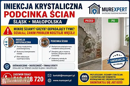 Osuszanie i izolowanie fundamentów - iniekcja krystaliczna i podcinanie ścian Śląsk, Małopolska - KRAKOWIACZEK.EU