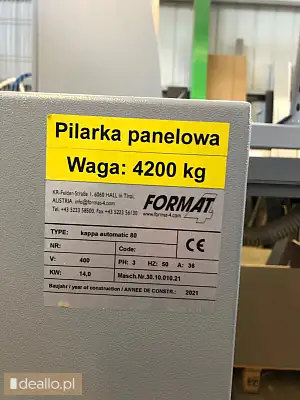 [eLicytacje] I licytacja - Pilarka panelowa FORMAT 4 ,TYPE: kappa automatic 80 - Zdjęcie 3 - KRAKOWIACZEK.EU