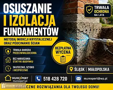 Osuszanie budynków, izolacja fundamentów, iniekcja krystaliczna, podcinanie ścian Małopolska/ Śląsk - Zdjęcie 3 - KRAKOWIACZEK.EU