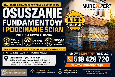 Osuszanie budynków, drenaż fundamentów, iniekcja krystaliczna, izolacje i odwodnienia - KRAKOWIACZEK.EU