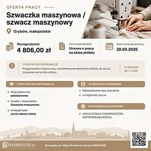 [ePraca] Szwaczka maszynowa / szwacz maszynowy - KRAKOWIACZEK.EU